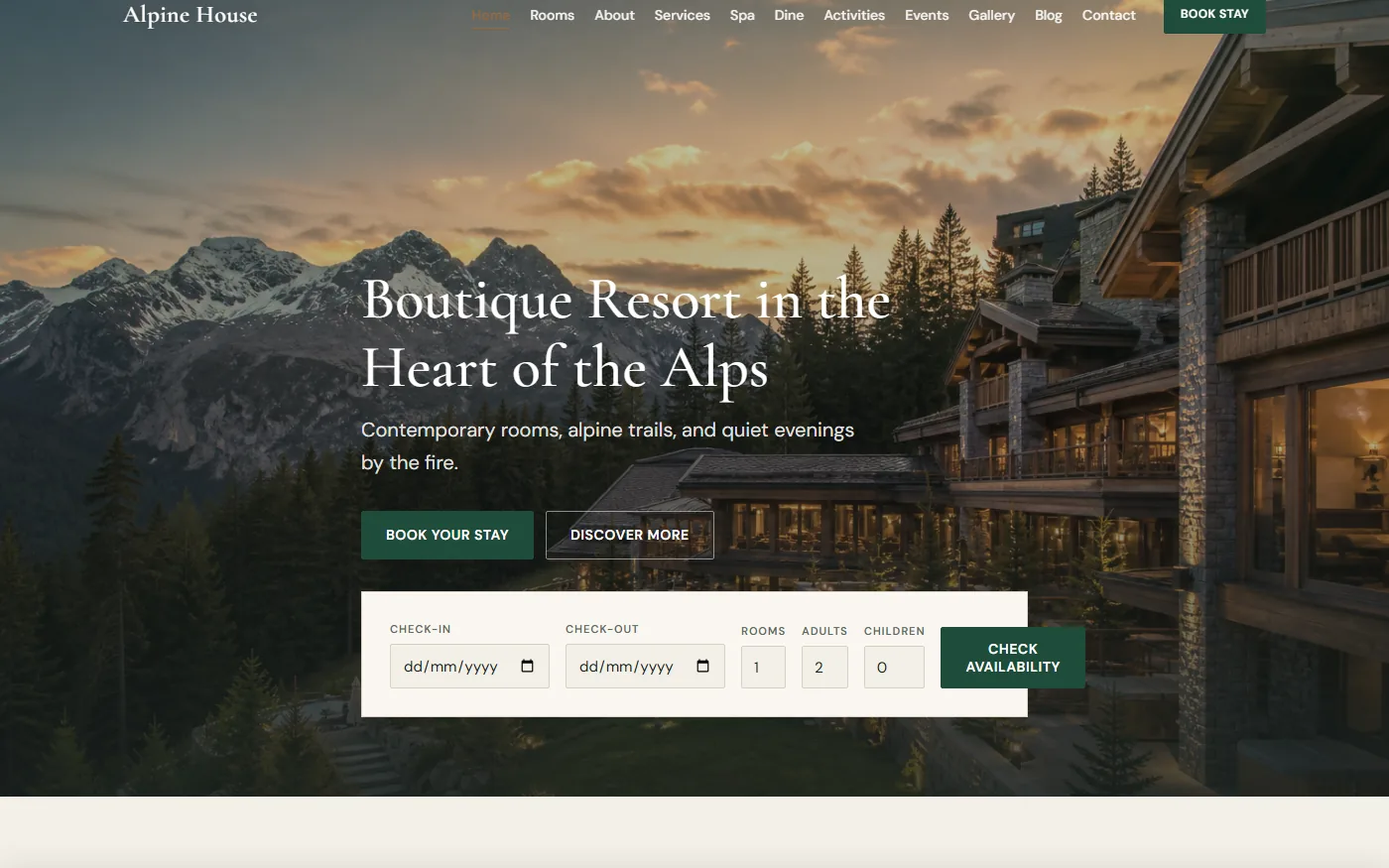Homepage of Hotel Booking