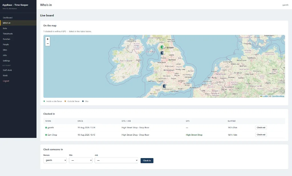 Time Keeper live Who’s in board with map